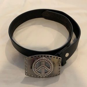 Beautiful Genuine Black Leather Peace Sign Belt